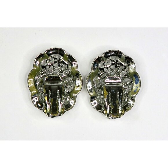 Filigree Silver-Tone Clip-On Earrings Vintage Mid-Century Statement Jewelry - Picture 4 of 5